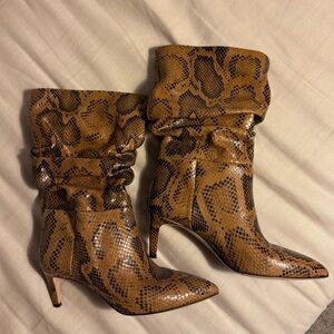 Paris Texas Tan Snake Print Heeled Boots